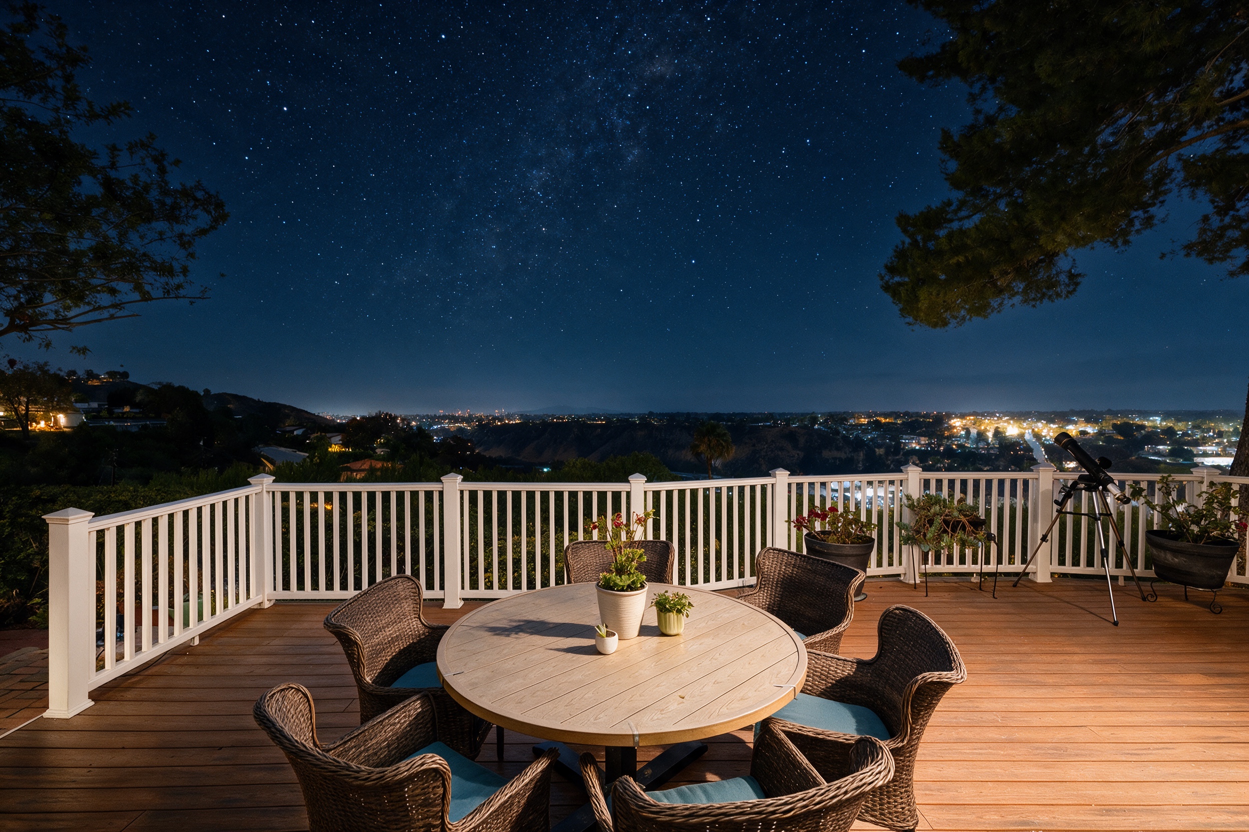 5762 Desert View Drive — deck under a starry night sky with city lights