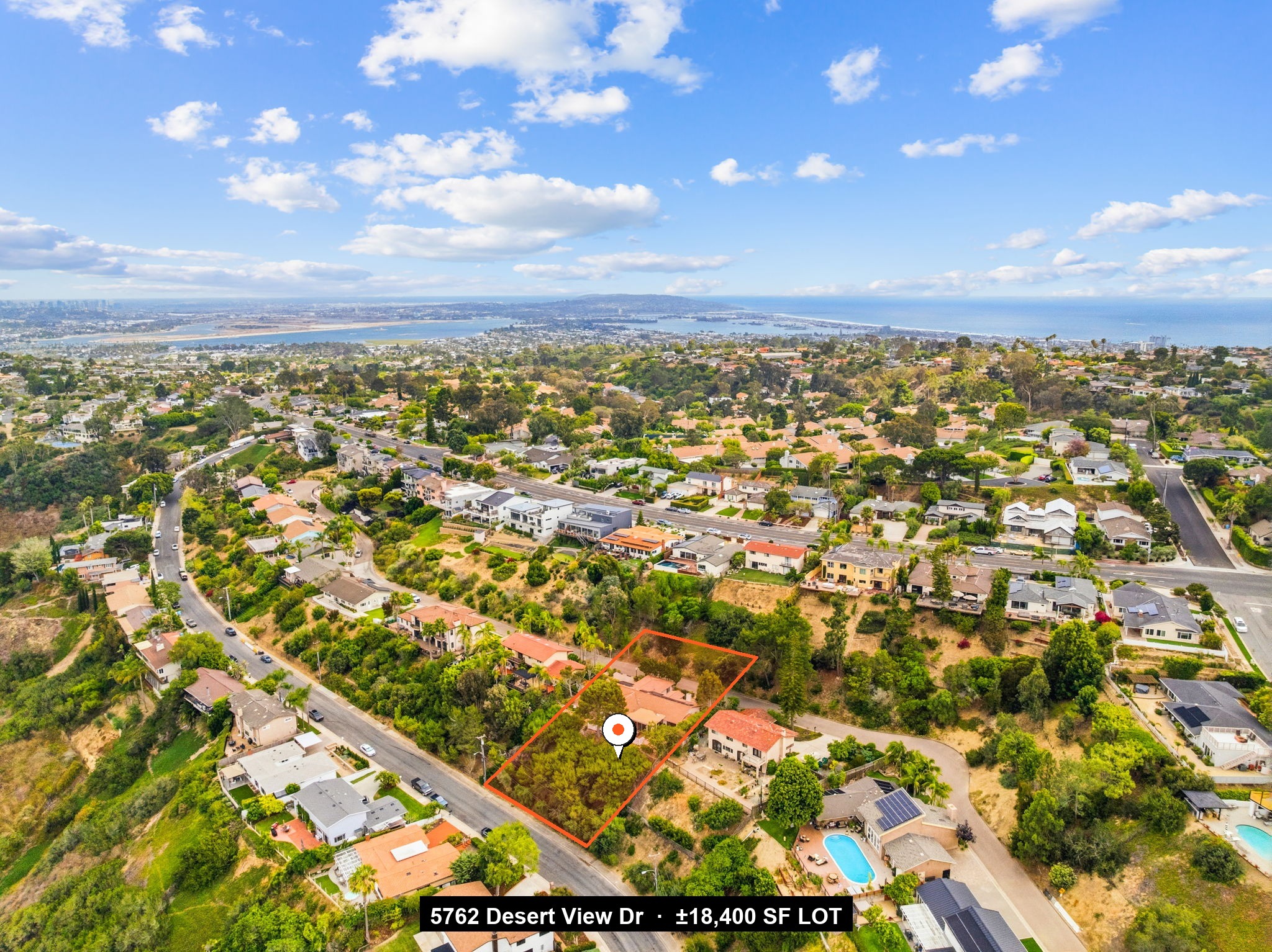 Aerial showing the 18,400-square-foot canyon-rim lot